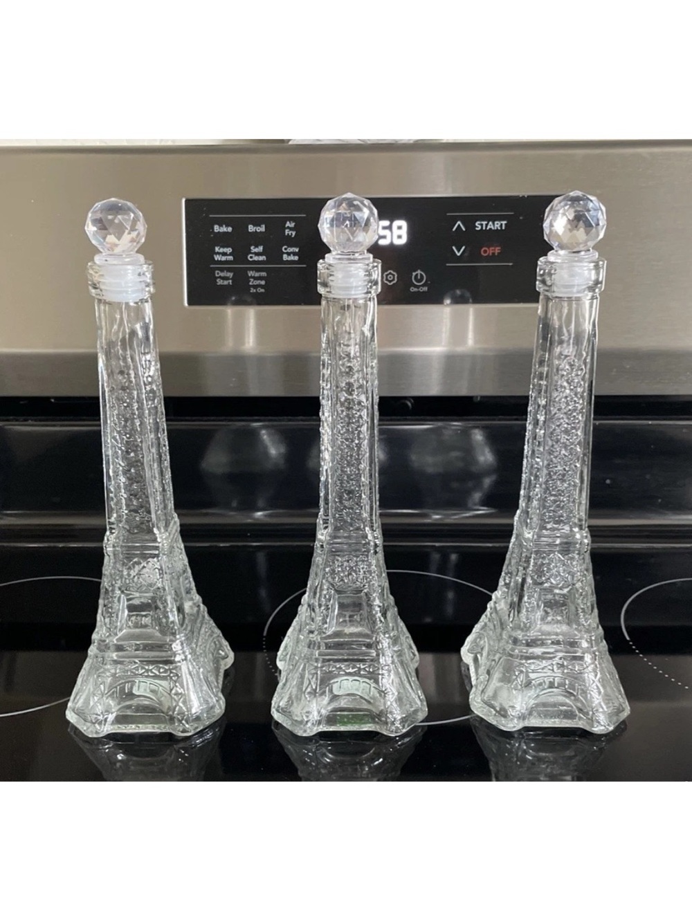 Vintage Clear Eiffel Tower Glass Decanter Bottle Set - Trio